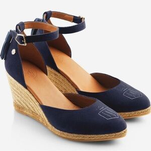 Fairfax and Favor Monaco: 3.5 inch heel Navy Espadrille Wedges never worn